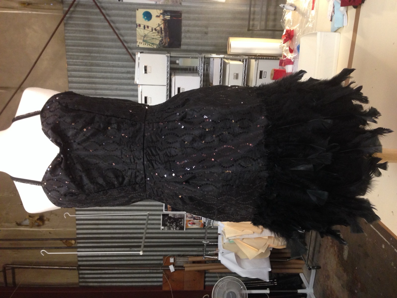 Feather and sequin custom dress